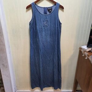 Excitation Dress Womens Medium Blue Denim Sleeveless Scoop Neck Maxi Sailboat